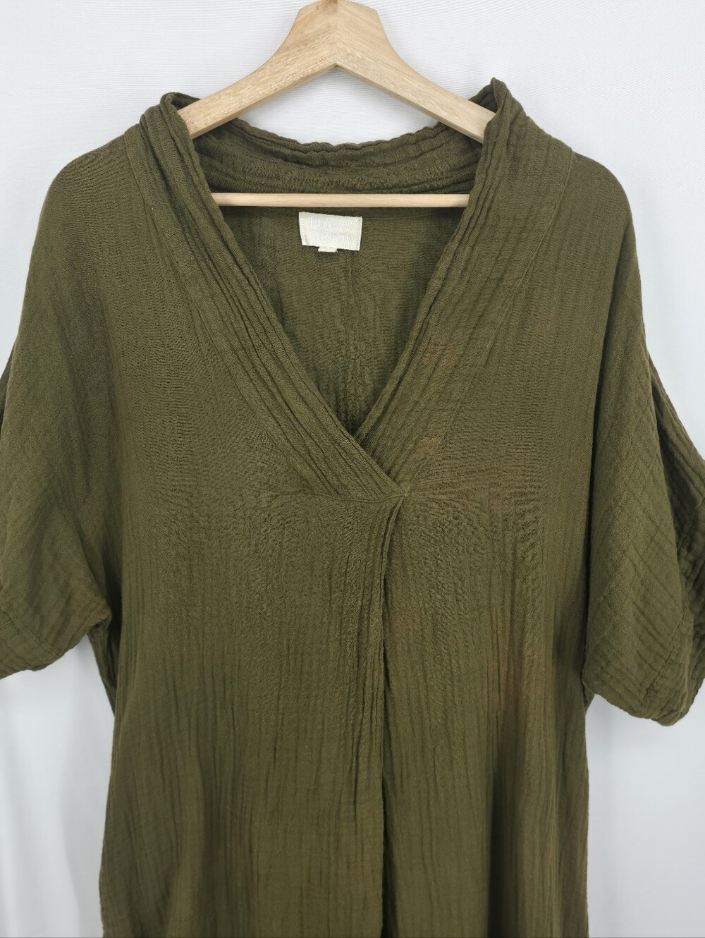 Honest Cotton Tulum Olive Cotton Gauze Handmade Oversized Maxi Dress - Picture 4 of 15
